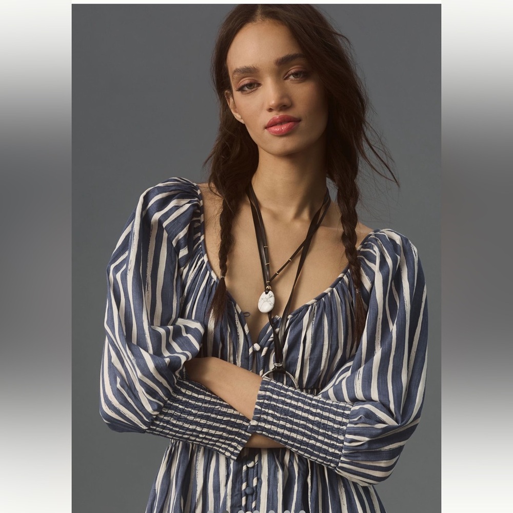 By Anthropologie Long Sleeve Sweetheart Midi Dress